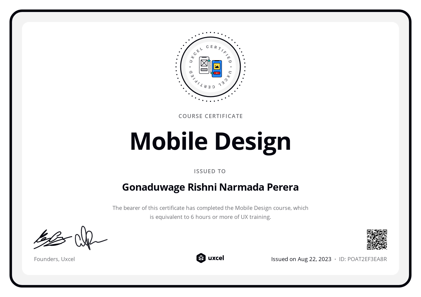 Gonaduwage Rishni Narmada Perera's certificate